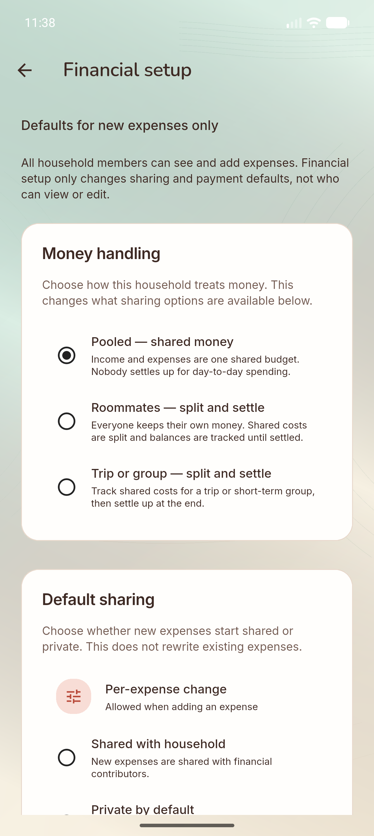Akimoa Android Simulator - Household Money Handling: Pooled, Roommates, or Trip/Group