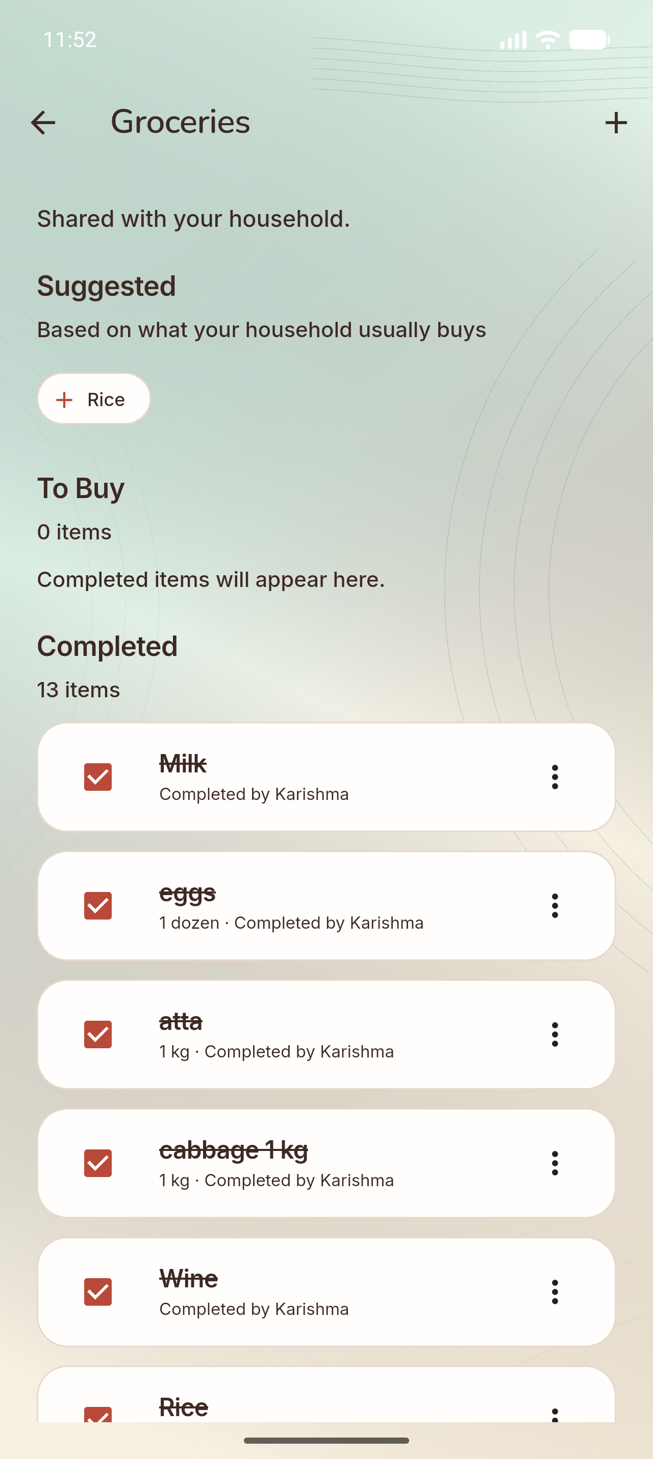 Akimoa Android Simulator - Shared Groceries List
