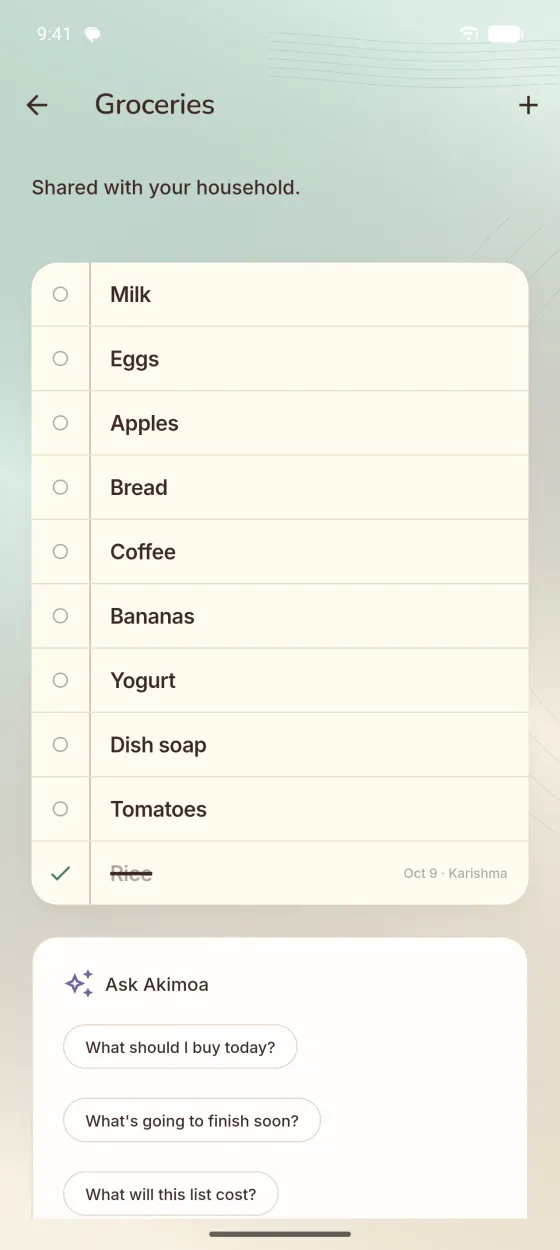 Groceries: one shared list for the household