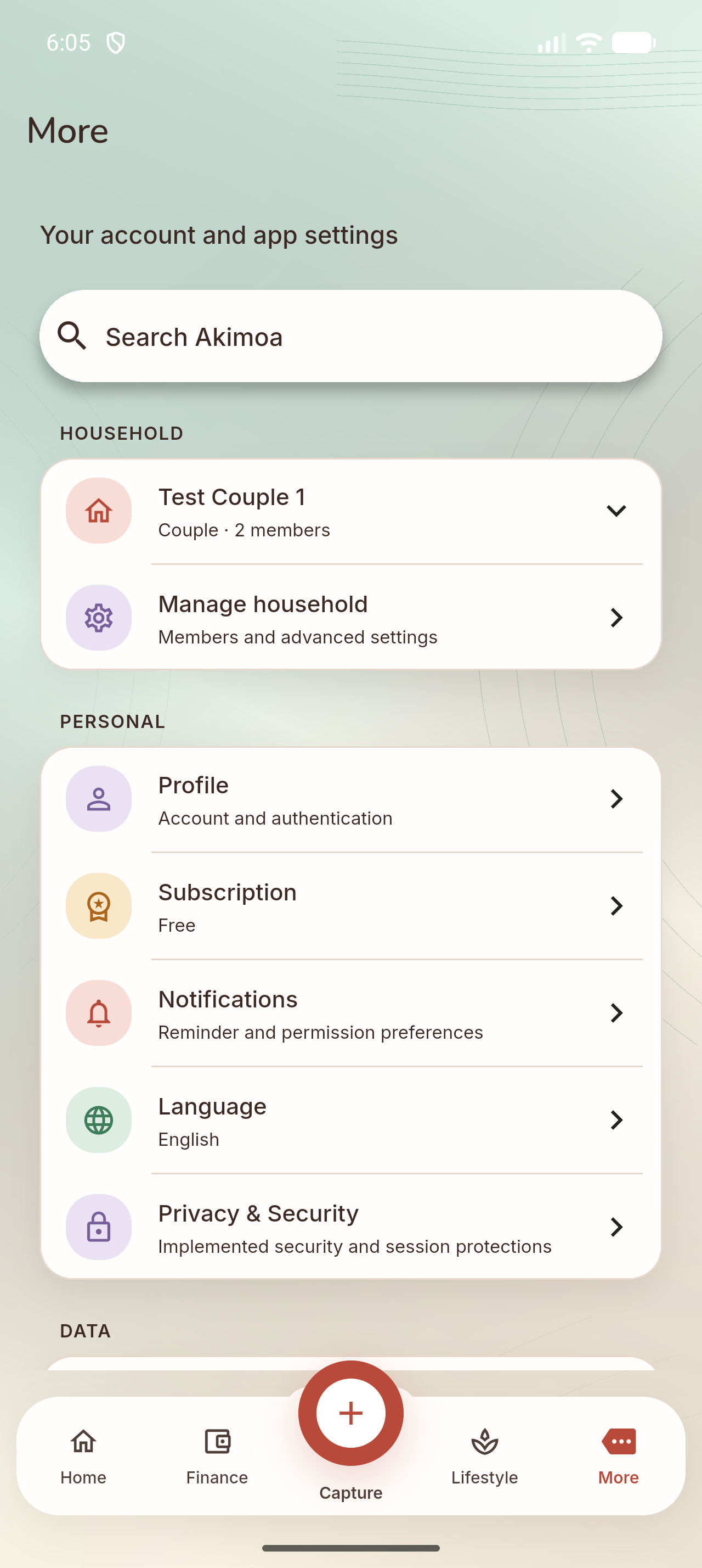 Akimoa Android Simulator - Settings & Backup Screen